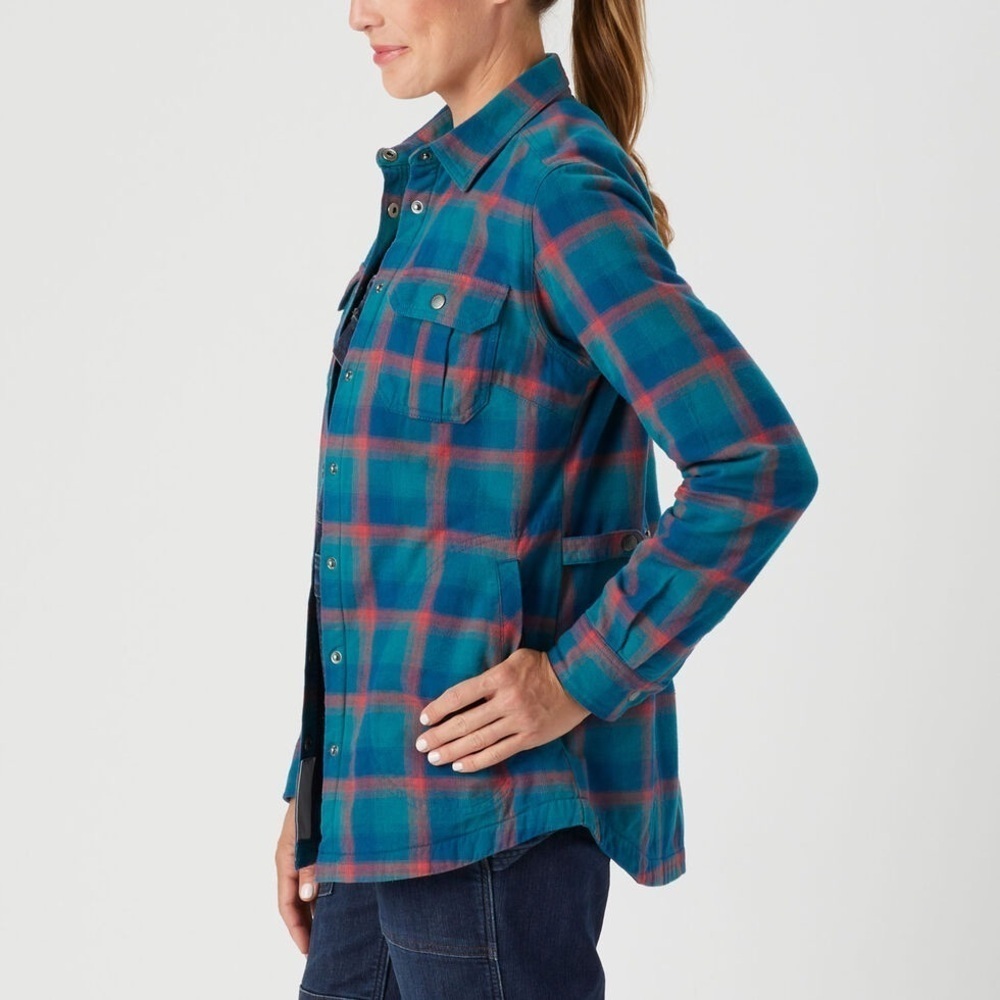 Duluth Women's Large Free Swingin' Lined Flannel Shirt Jacket Shacket Plaid Blue - Picture 16 of 16